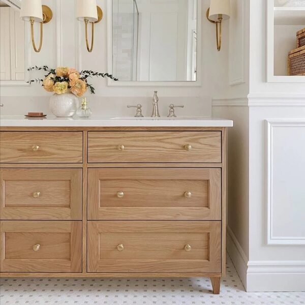 Customized double sink oak vanity - Image 3