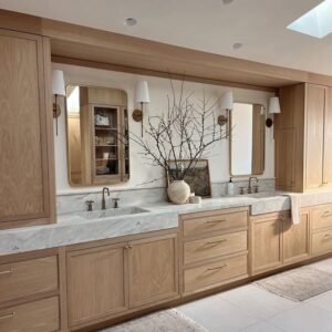 Master bathroom natural stained solid oak vanity