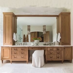 Custom solid oak powder room cabinet