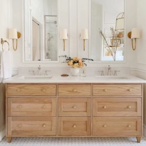 Customized double sink oak vanity