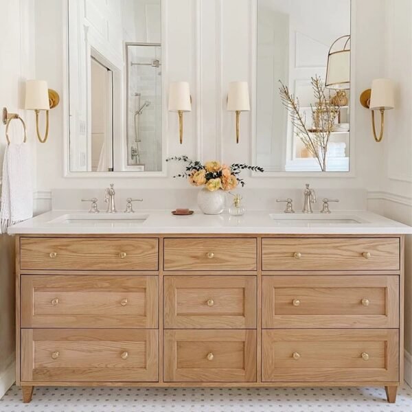 Customized double sink oak vanity