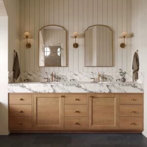 Fancy solid oak wood bath vanity with italian marble