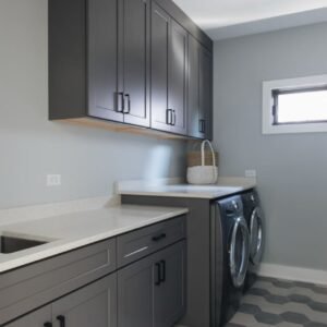 Solid wood grey laundry cabinet