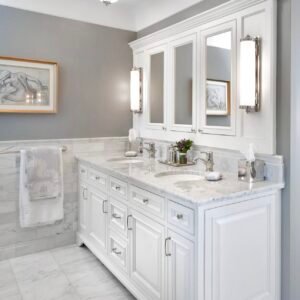 Classical white bath vanity  with mirror cabinet
