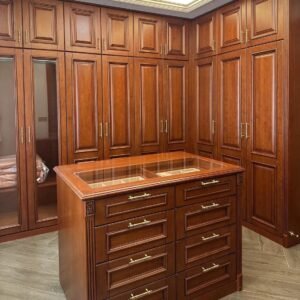 Classical solid cherry wood closet with island