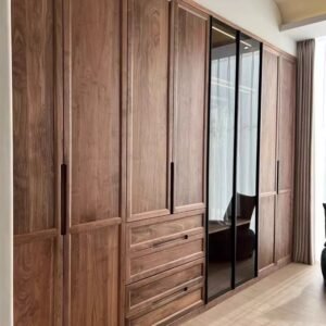 Transitional black walnut wardrobe