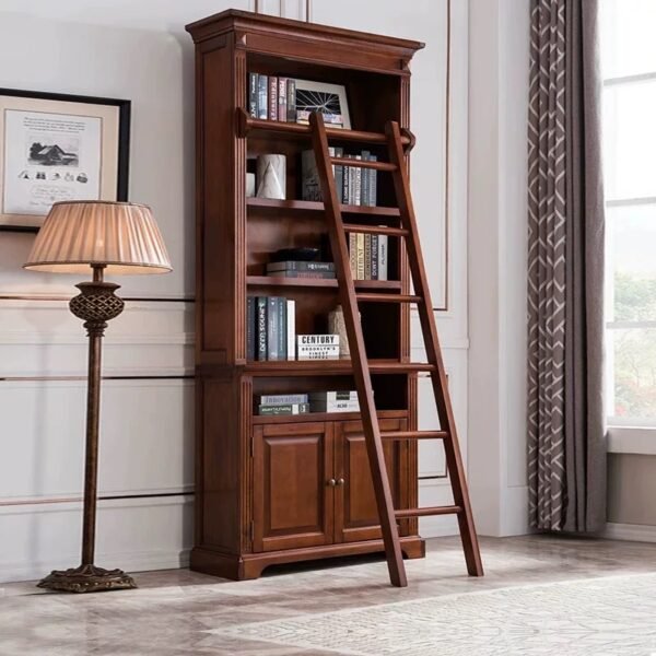 Solid wood bookcase with ladder - Image 3