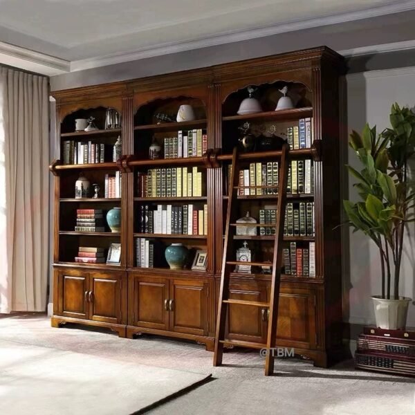 Solid wood bookcase with ladder - Image 2