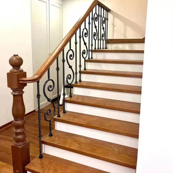 Vintage oak stair with wrought iron fence - Image 2