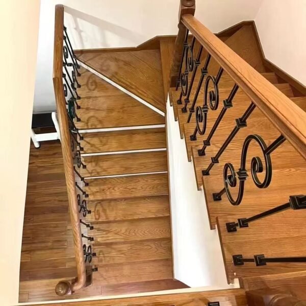 Vintage oak stair with wrought iron fence - Image 3