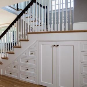 Custom solid wood stair storage