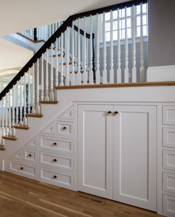 Custom solid wood stair storage