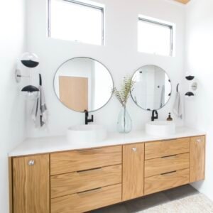 Wall mounted double sink bath vanity